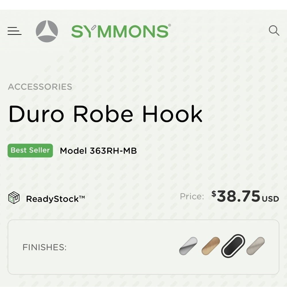 { Symmons } - Duro Robe Hook - Picture 3 of 3